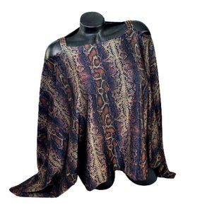 Boho Python Tunic Flowy  Batwing Top with Open Sleeves & Swrk. Crystals.